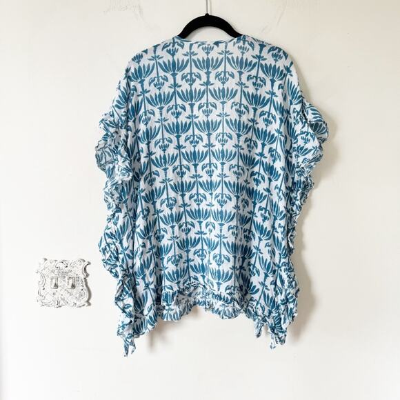 By the Sea Organics Hawaii Block Print Cotton Ruffle Tunic Beach Coverup OS - Picture 9 of 11